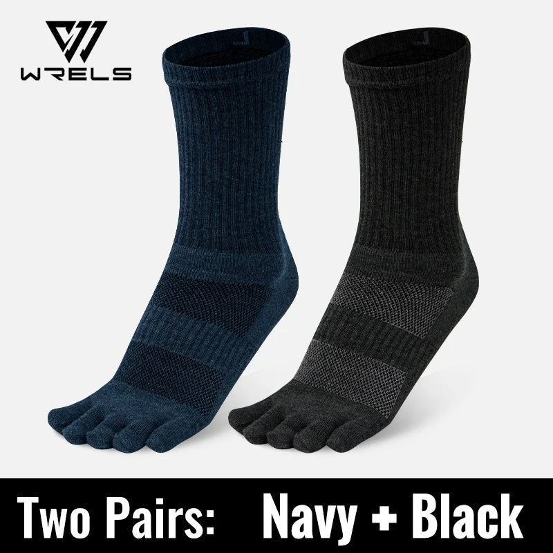 WRELS Toe Socks Cotton Athletic Running Five Finger Socks – Long Tube Outdoor Knee-High Socks