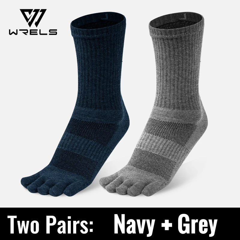 WRELS Toe Socks Cotton Athletic Running Five Finger Socks – Long Tube Outdoor Knee-High Socks