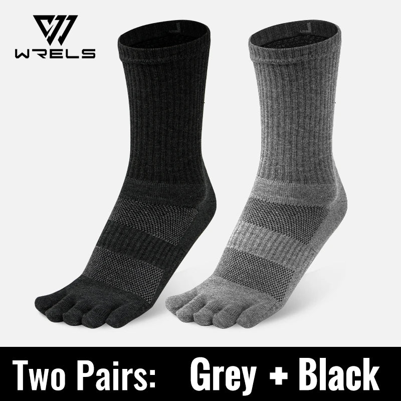 WRELS Toe Socks Cotton Athletic Running Five Finger Socks – Long Tube Outdoor Knee-High Socks