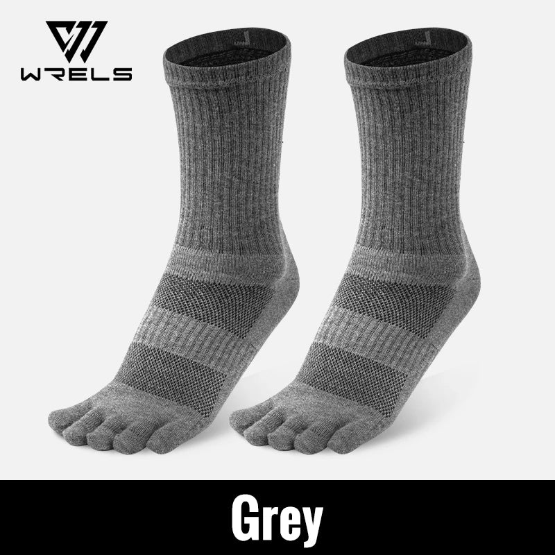 WRELS Toe Socks Cotton Athletic Running Five Finger Socks – Long Tube Outdoor Knee-High Socks