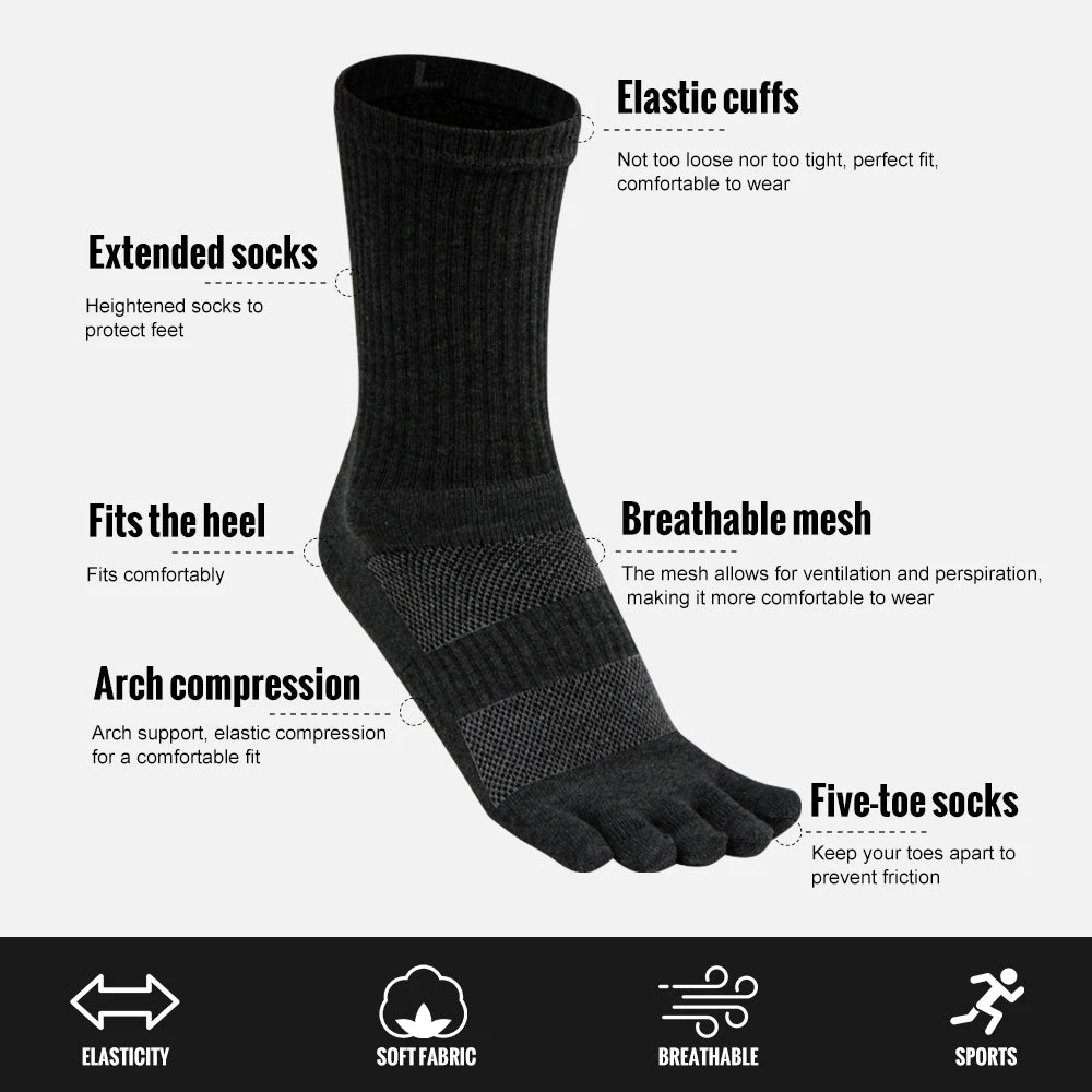 WRELS Toe Socks Cotton Athletic Running Five Finger Socks – Long Tube Outdoor Knee-High Socks