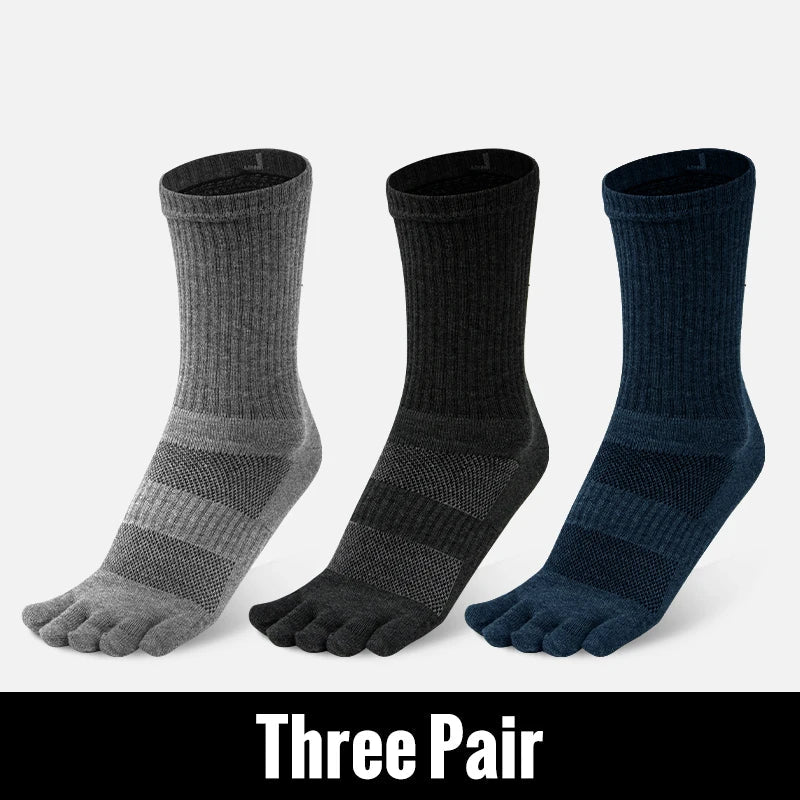 WRELS Toe Socks Cotton Athletic Running Five Finger Socks – Long Tube Outdoor Knee-High Socks