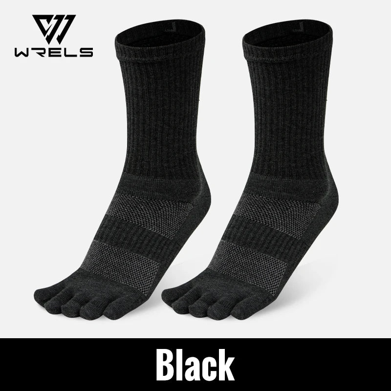 WRELS Toe Socks Cotton Athletic Running Five Finger Socks – Long Tube Outdoor Knee-High Socks