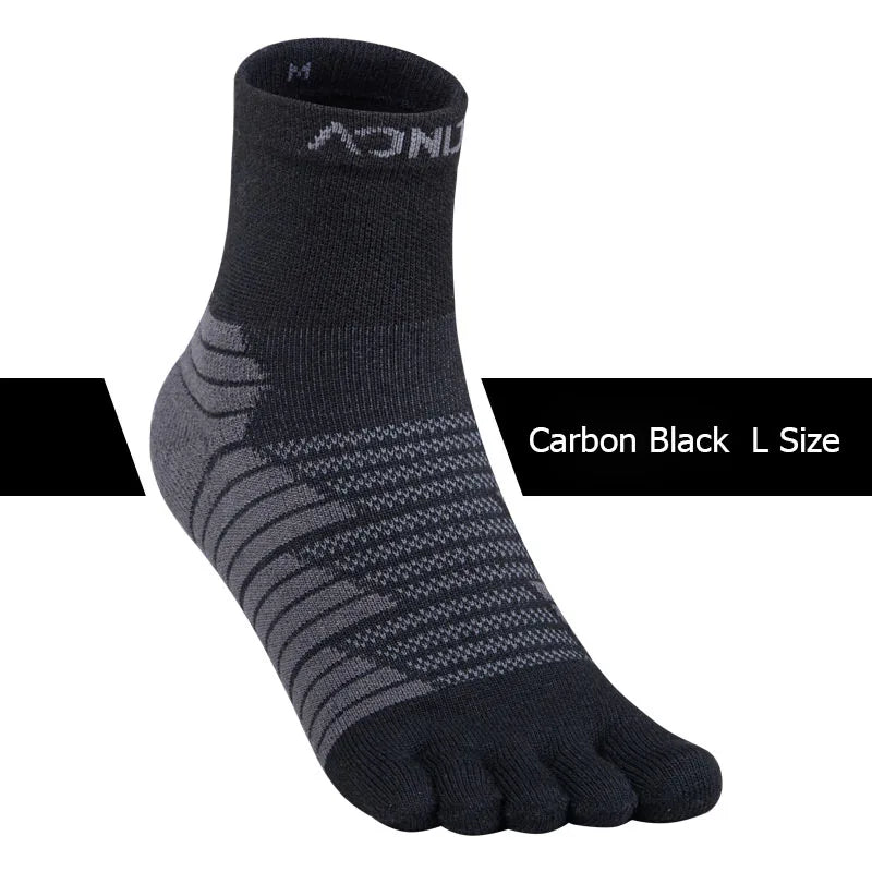 AONIJIE Five-Toe Running Socks Quarter Athletic Toe Socks with Thick Cushion