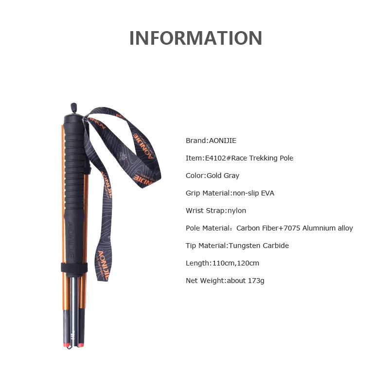 2pcs Z-Pole Carbon Fiber Folding Trekking Poles | Ultralight Quick Lock Hiking and Trail Running