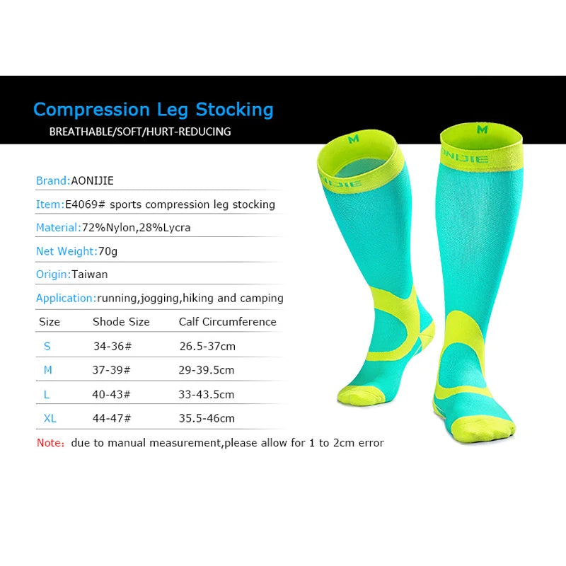 AONIJIE E4069 Compression Socks Knee-High Athletic Stockings for Running, Soccer & Cycling