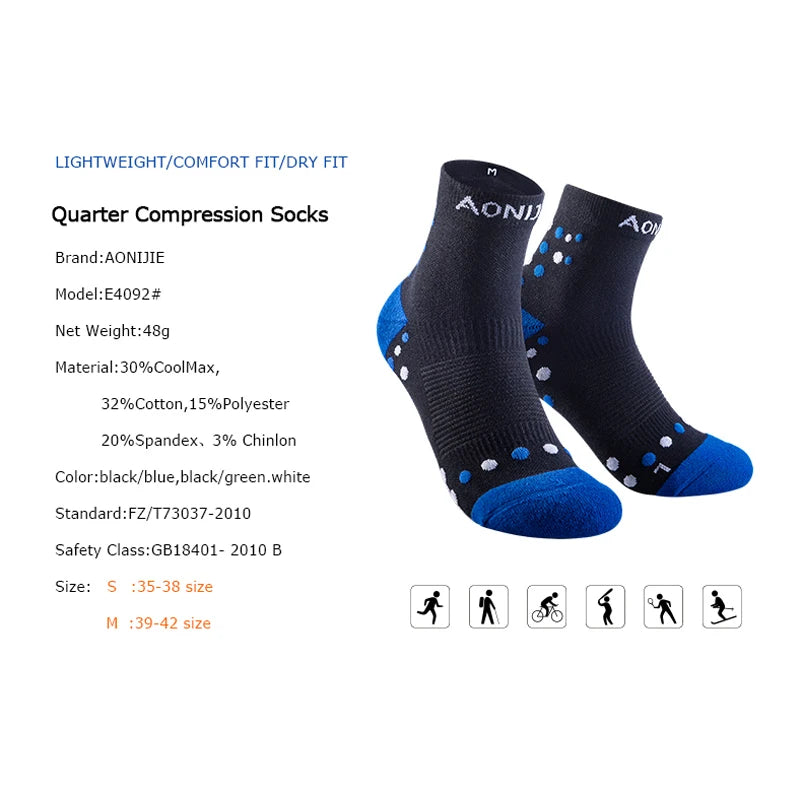 AONIJIE E4092 Performance Running Compression Socks Quarter Cushion Athletic Cycling