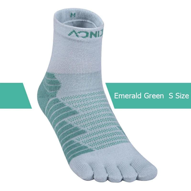 AONIJIE Five-Toe Running Socks Quarter Athletic Toe Socks with Thick Cushion