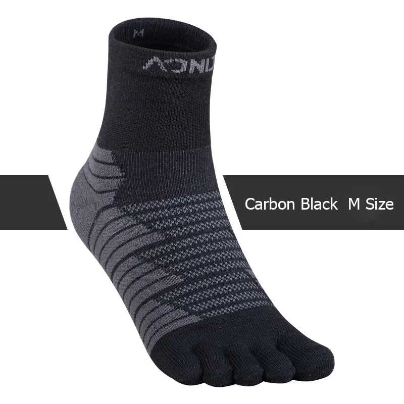 AONIJIE Five-Toe Running Socks Quarter Athletic Toe Socks with Thick Cushion