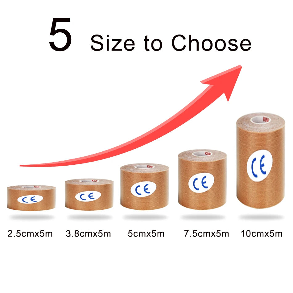 Kinesiology Tape | 5 Sizes of Elastic Athletic Recovery Tape for Muscle Support and Pain Relief
