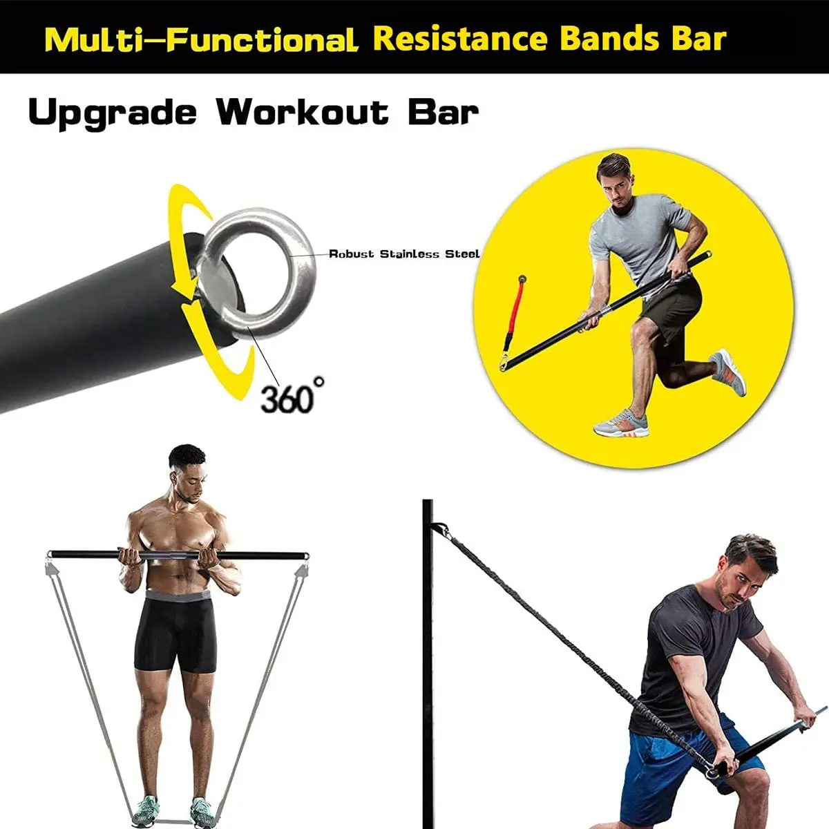 Workout Bar & Resistance Bands Set – Full Body Strength Training for Home & Gym