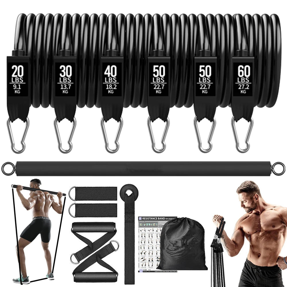 Workout Bar & Resistance Bands Set – Full Body Strength Training for Home & Gym