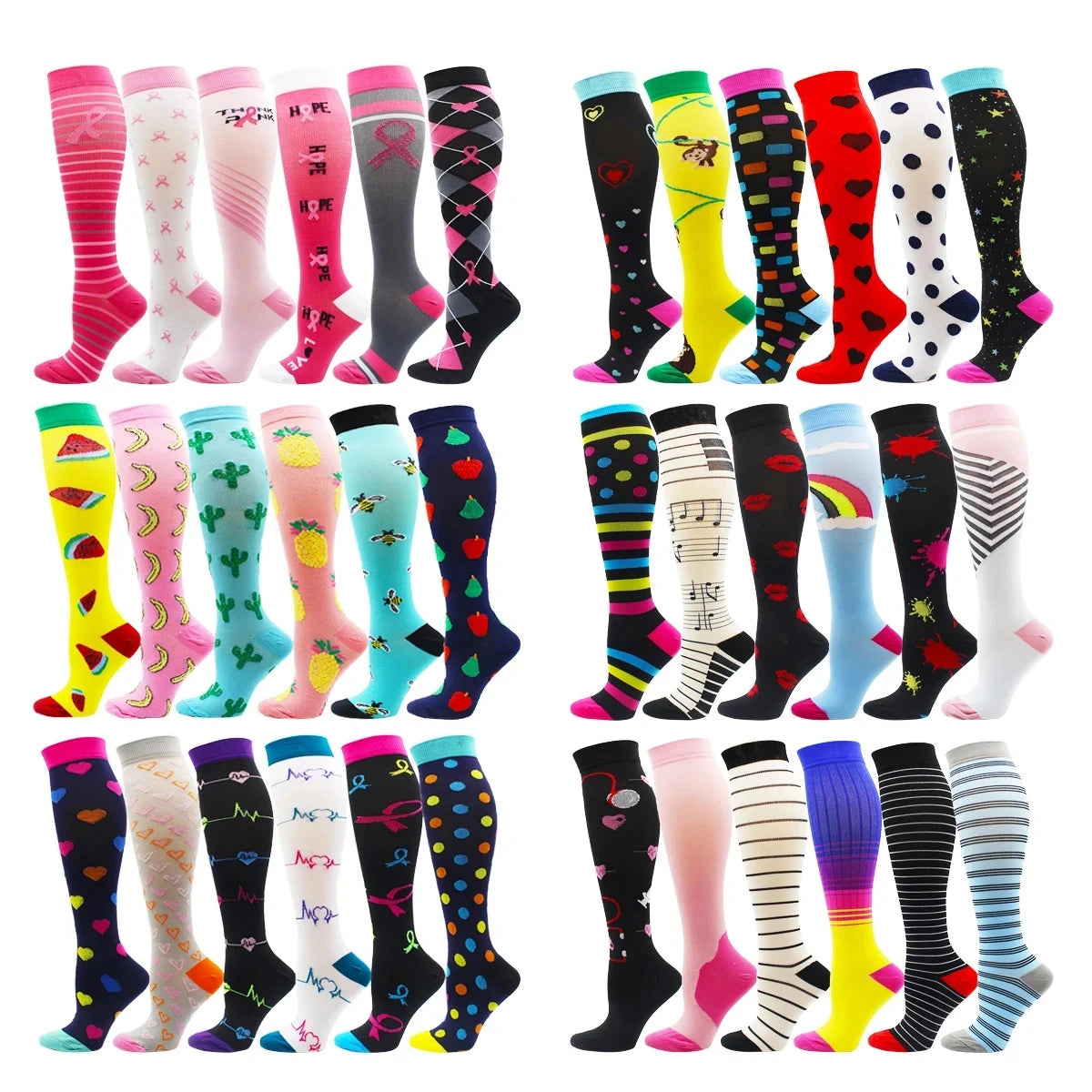 3/5/6 Pairs Compression Socks – Unisex Support for Running, Varicose Veins, Pregnancy & Sports