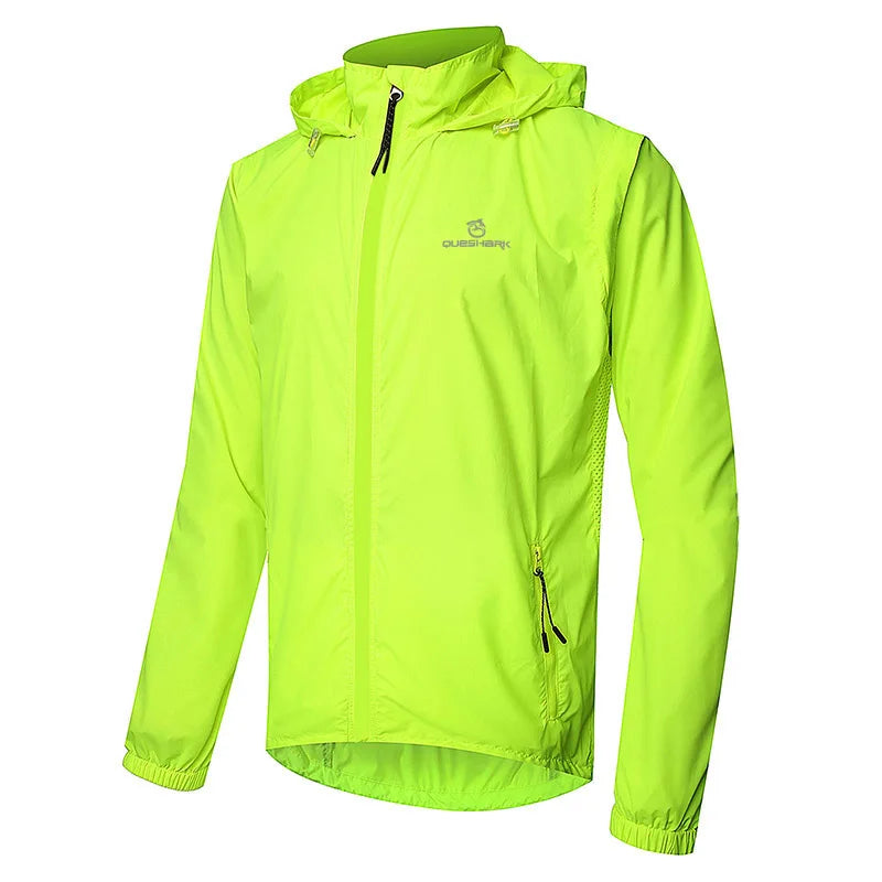 QUESHARK Men’s Convertible Cycling Jacket – Windproof, Water-Repellent, Reflective with Detachable Sleeves
