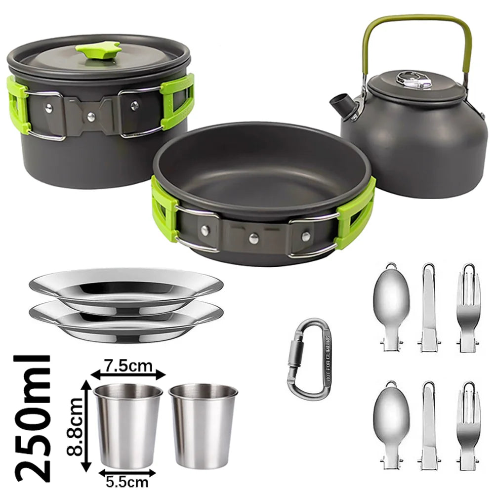 LISM Camping Cookware Set 2-3 Person Non-Stick Pots Frying Pan Teapot Kit
