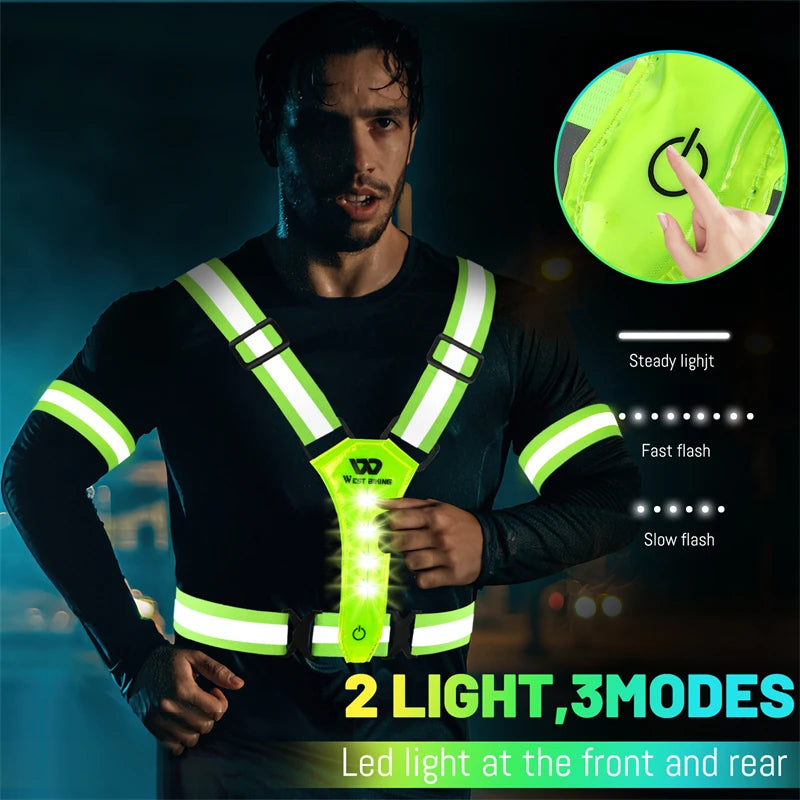 USB Rechargeable LED Reflective Vest | Adjustable High Visibility Safety Vest for Night Running