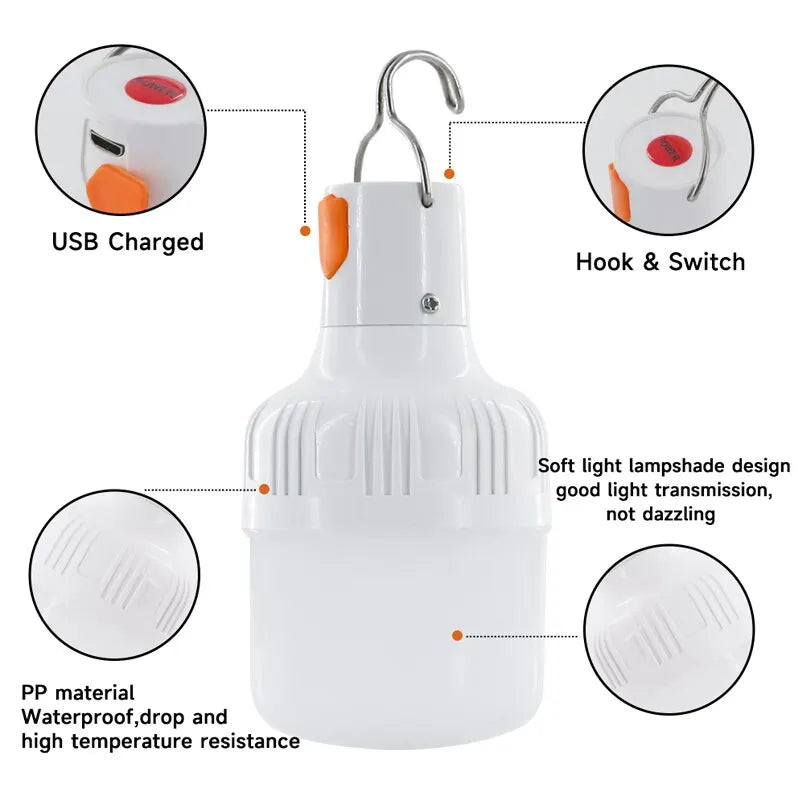 Rechargeable LED Camping Light Bulb – USB Portable Lantern for Outdoor & Emergency Use