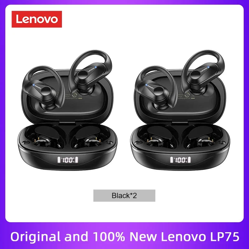 LENOVO LP75 TWS Bluetooth 5.3 Earphones with LED Display & Sports Ear Hooks