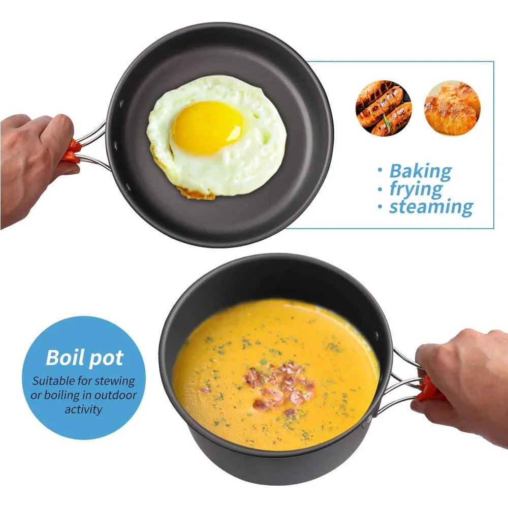 LISM Camping Cookware Set 2-3 Person Non-Stick Pots Frying Pan Teapot Kit