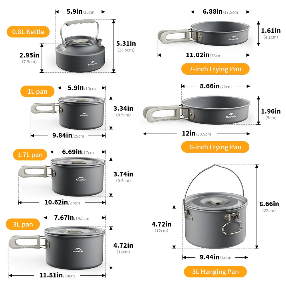 NATUREHIKE Camping Cookware Kit Portable Frying Pan Kettle Outdoor Cooking Set