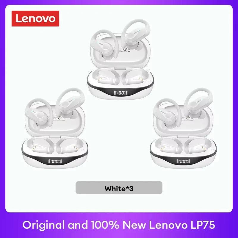 LENOVO LP75 TWS Bluetooth 5.3 Earphones with LED Display & Sports Ear Hooks