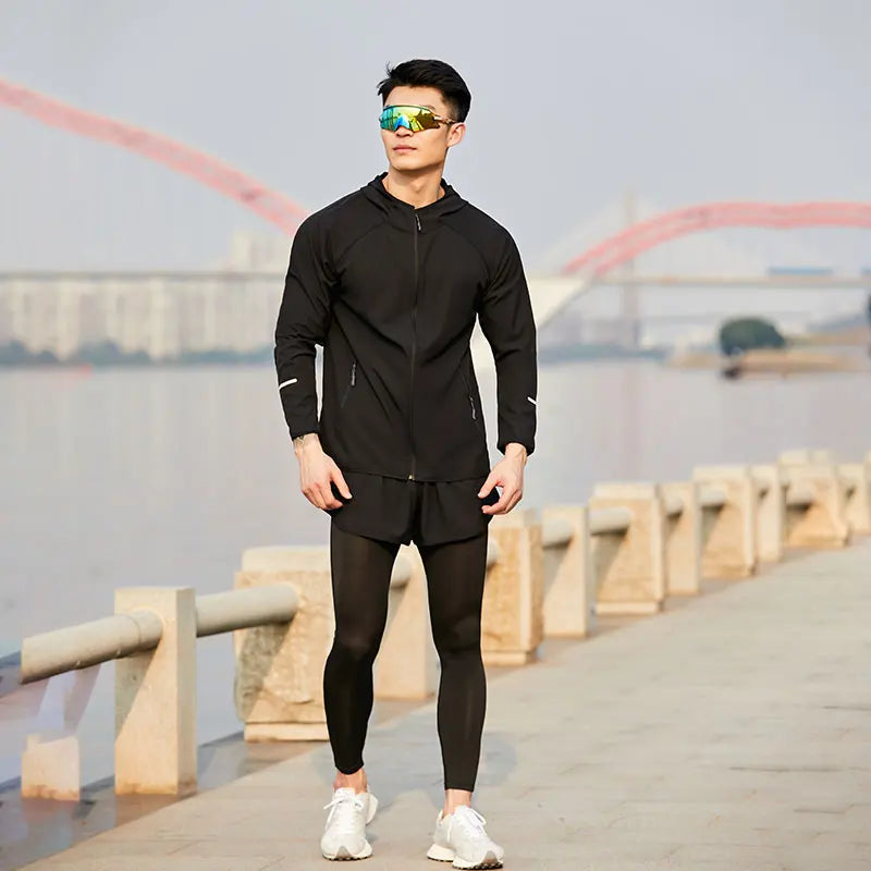 Men’s Lightweight Running Jacket with Hood, Reflective, Quick-Dry for Outdoor Sports, Breathable