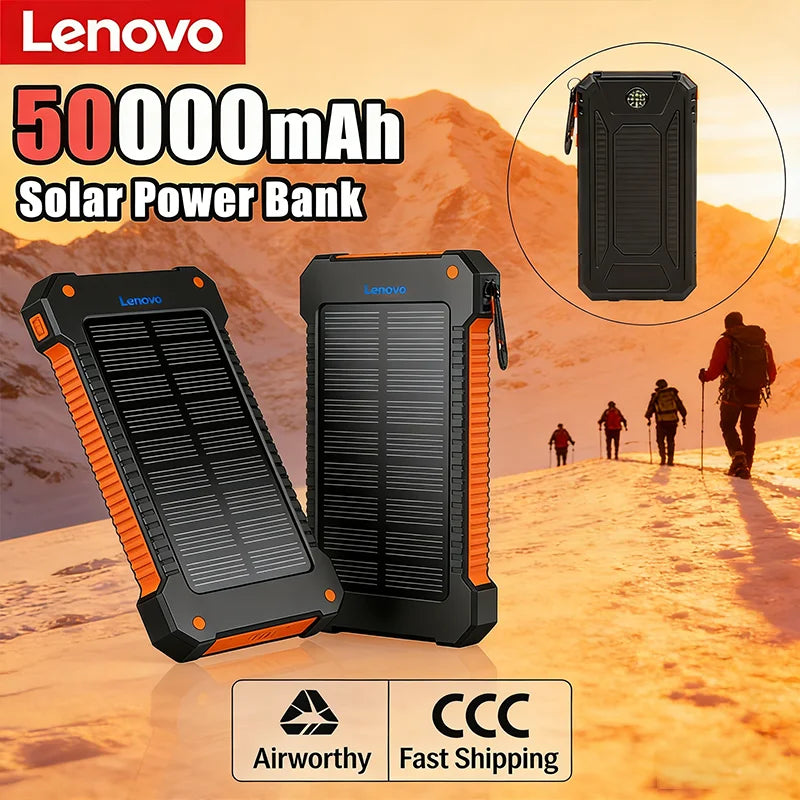 LENOVO Solar Power Bank 50000mAh Outdoor Fast Charging Portable Charger
