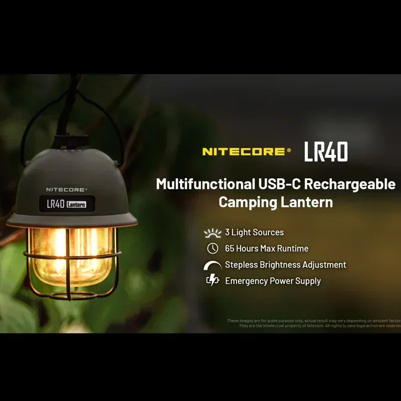 NITECORE LR40 USB-C Rechargeable Camping Lantern – 100 Lumens, 65hr Runtime