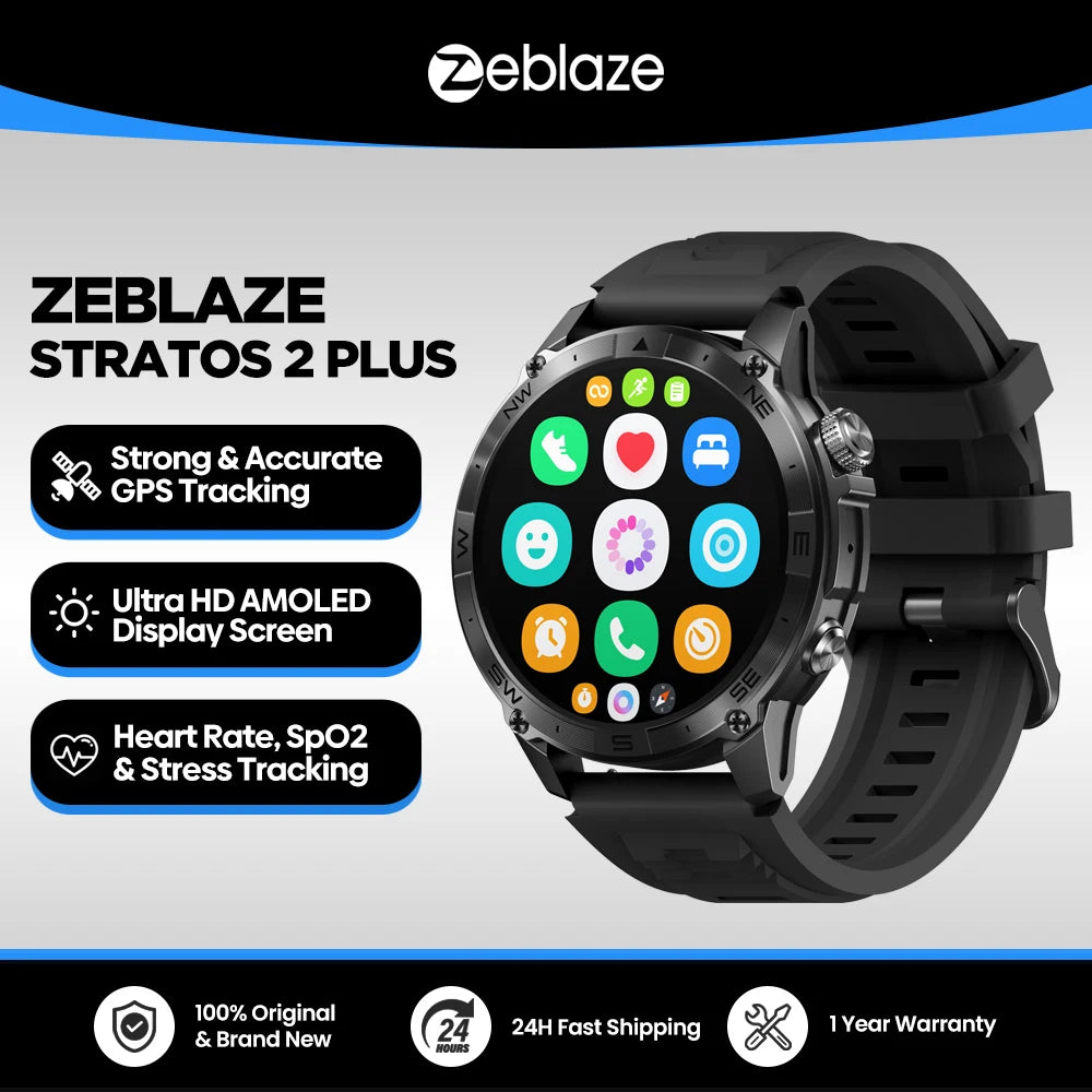 ZEBLAZE Stratos 2 Plus Smart Watch AMOLED GPS with Compass & Voice Calling