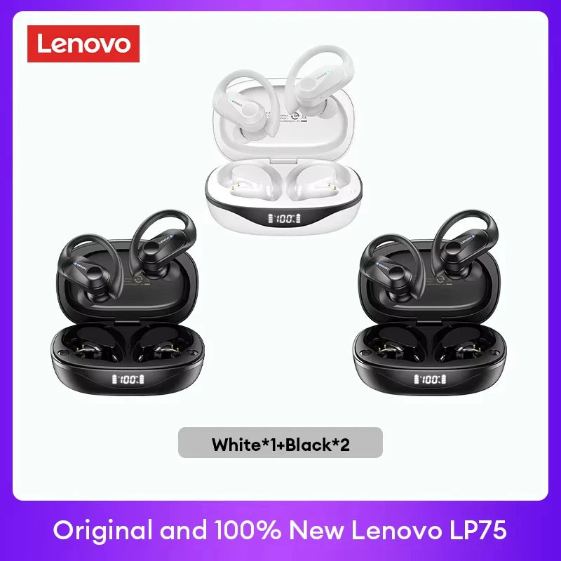 LENOVO LP75 TWS Bluetooth 5.3 Earphones with LED Display & Sports Ear Hooks