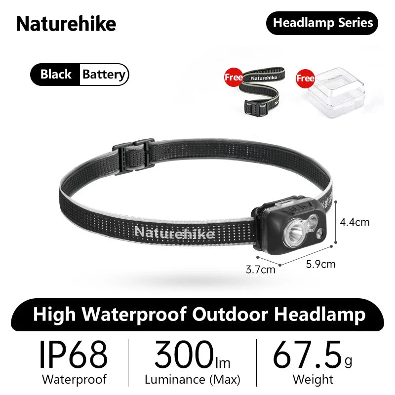 NATUREHIKE High Waterproof Headlamp – 300 Lumen LED Outdoor Headlight for Hiking, Running & Climbing