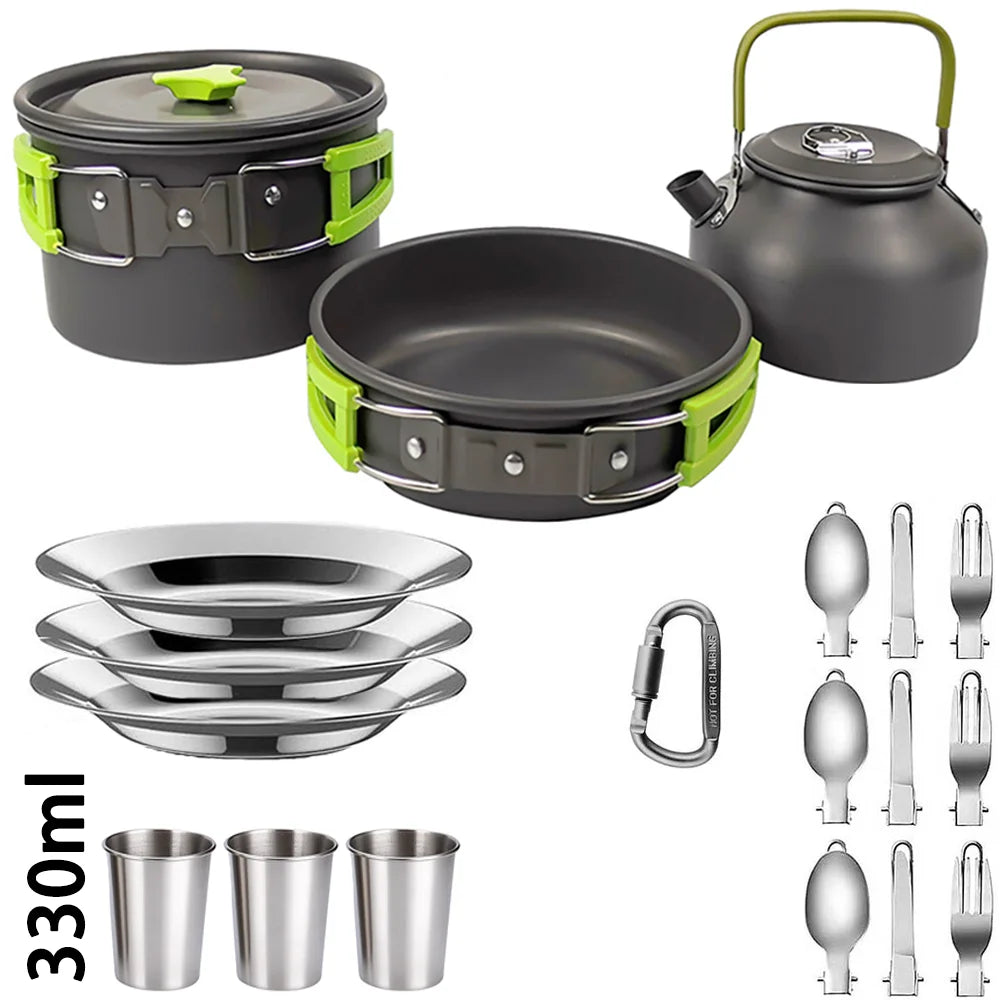 LISM Camping Cookware Set 2-3 Person Non-Stick Pots Frying Pan Teapot Kit