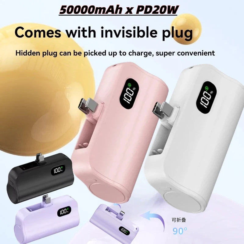 Mini Capsule Power Bank 50000mAh Wireless Fast Charging Portable Charger with Cables