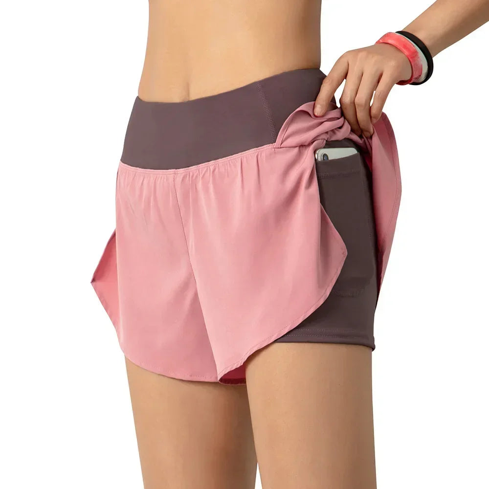 Women’s 2-in-1 Running Shorts – Quick-Dry, Wide Waistband, Pocket, Lightweight Fit