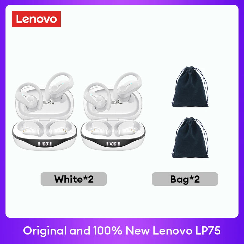 LENOVO LP75 TWS Bluetooth 5.3 Earphones with LED Display & Sports Ear Hooks