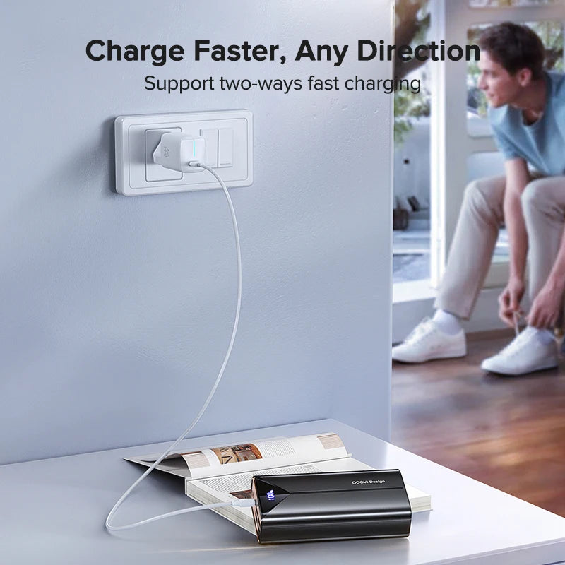 QOOVI 30000mAh Fast Charging Power Bank – Built-in Cables, USB-C, Digital Display Charger