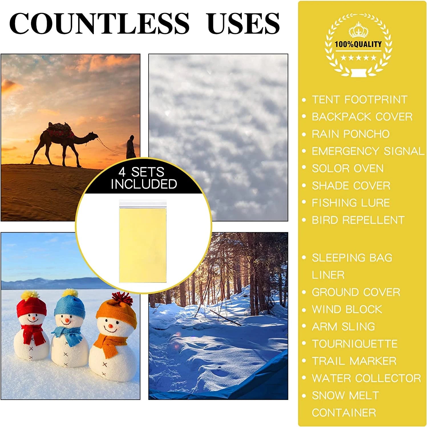 Outdoor Emergency Survival Blanket Gold-Silver Thermal Foil 130 × 210cm