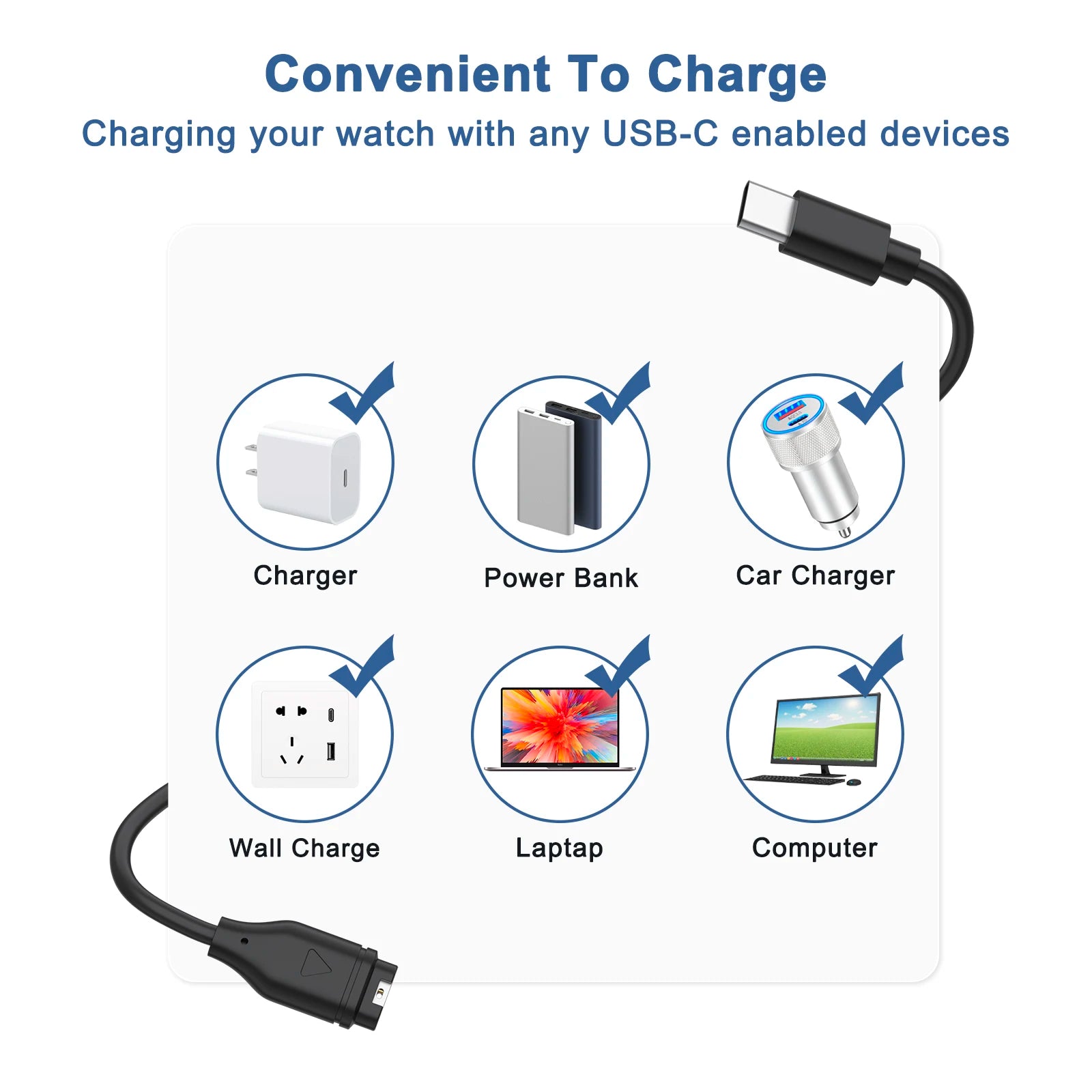 IEOVIEE Type-C Watch Charger Cable for Garmin Venu, Fenix, Vivoactive & Forerunner