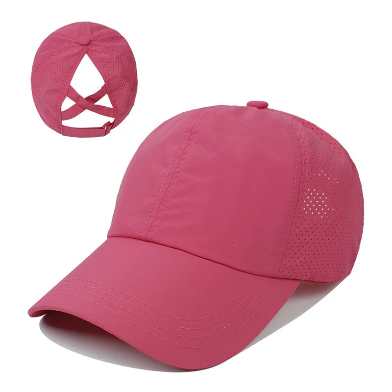 Summer Solid Colour Quick-Dry Baseball Cap with Mesh Ponytail Design
