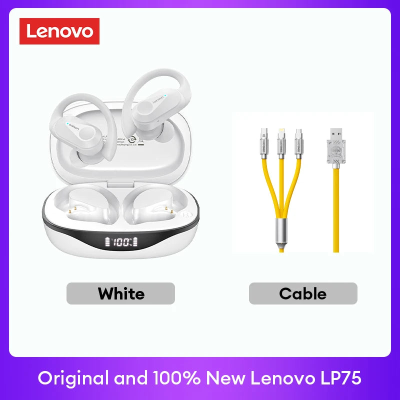 LENOVO LP75 TWS Bluetooth 5.3 Earphones with LED Display & Sports Ear Hooks