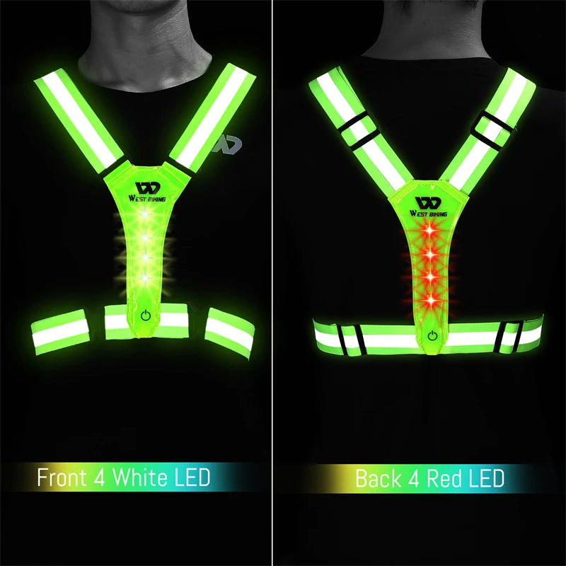 USB Rechargeable LED Reflective Vest | Adjustable High Visibility Safety Vest for Night Running