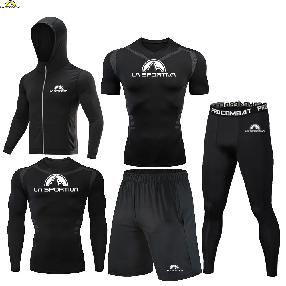 LA SPORTIVA Men’s 5PCS Compression Sports Set – Running, Gym & Fitness Tracksuit