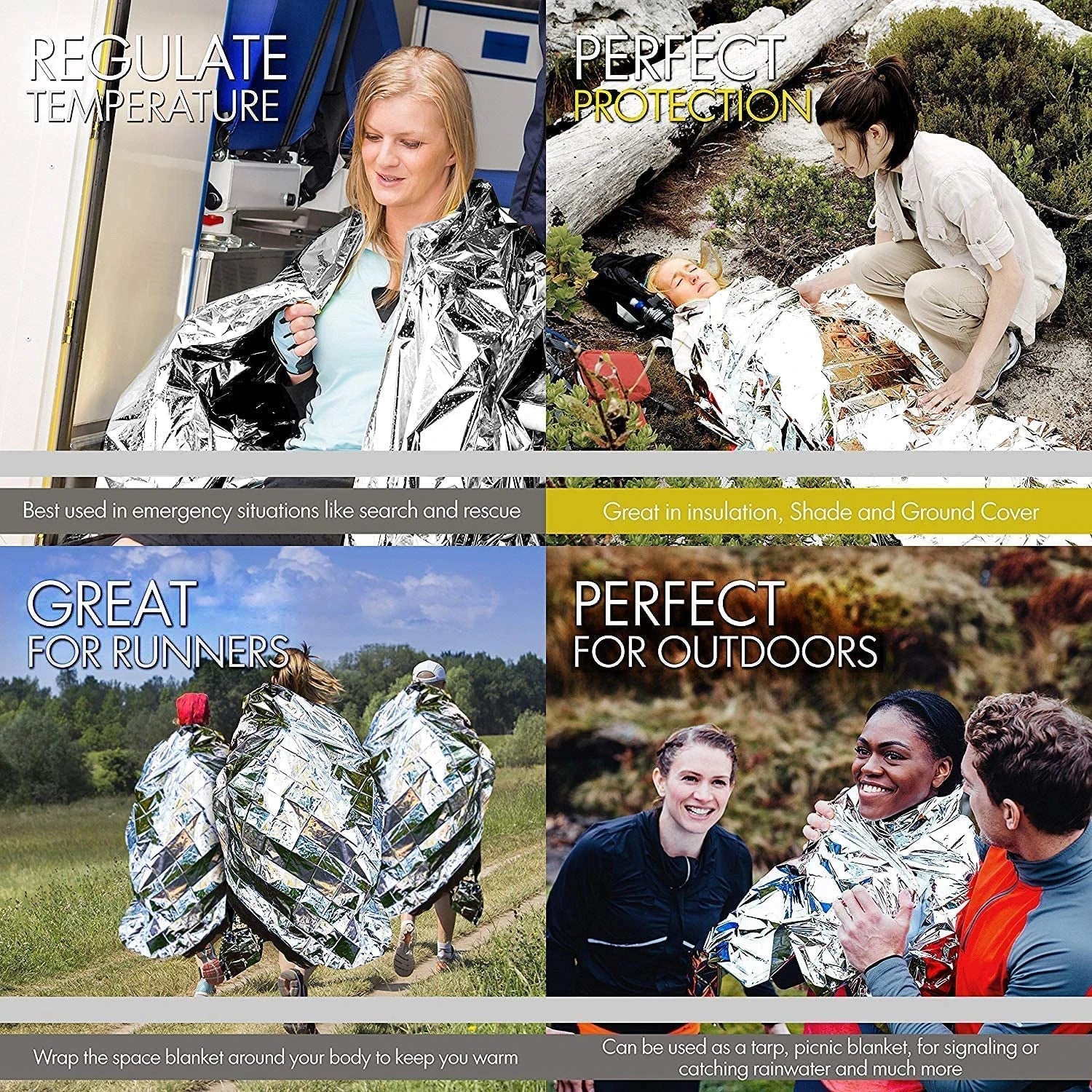 4PCS Emergency Mylar Thermal Blankets – Foil Survival Space Blanket