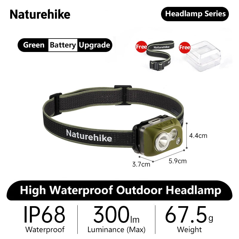 NATUREHIKE High Waterproof Headlamp – 300 Lumen LED Outdoor Headlight for Hiking, Running & Climbing