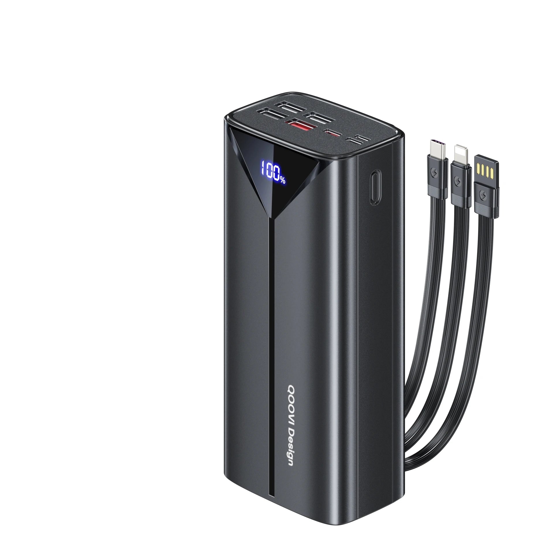 QOOVI 30000mAh Fast Charging Power Bank – Built-in Cables, USB-C, Digital Display Charger