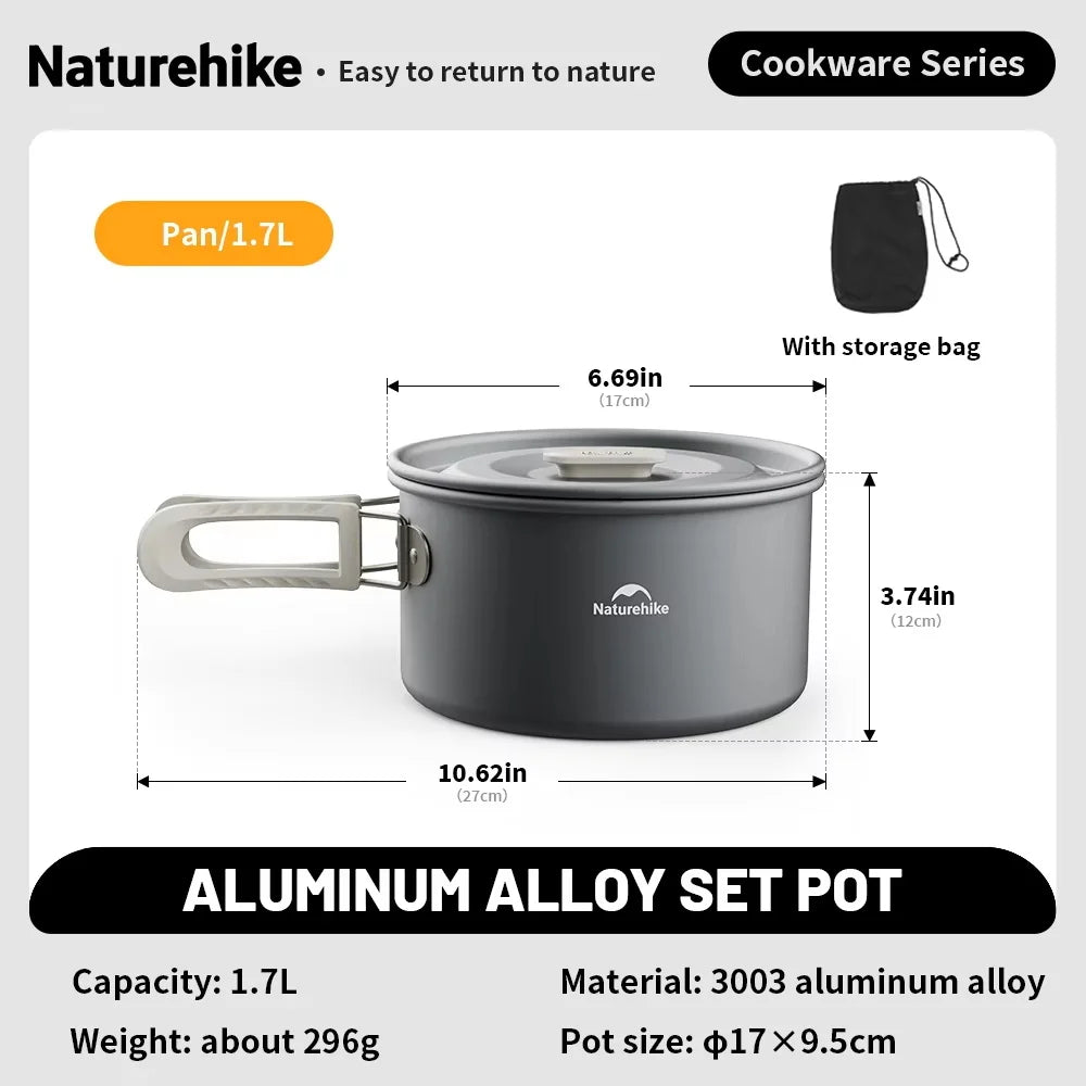 NATUREHIKE Camping Cookware Kit Portable Frying Pan Kettle Outdoor Cooking Set