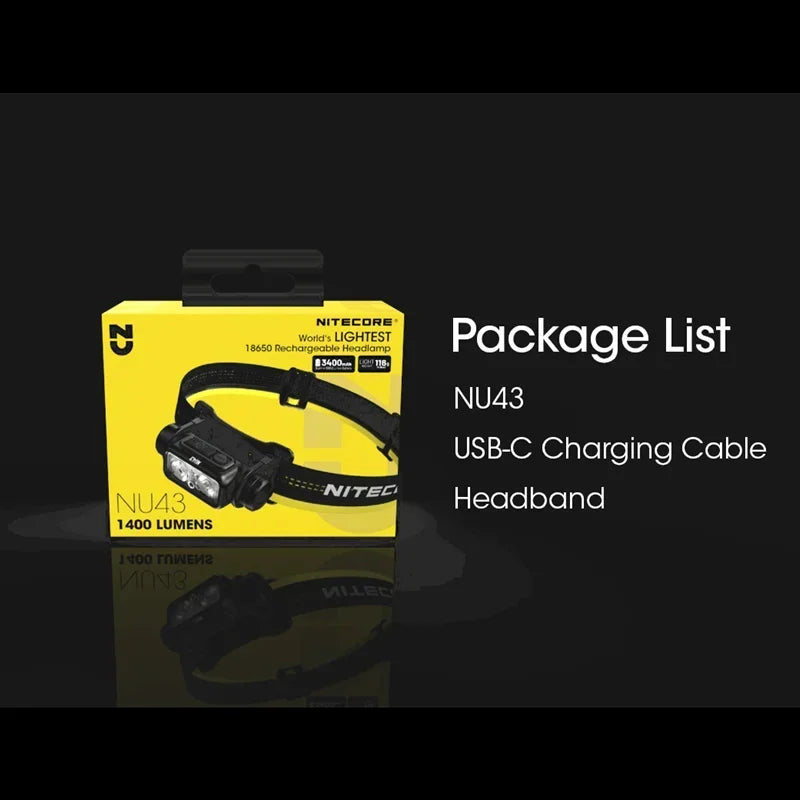 NITECORE NU43 Rechargeable Headlamp – 1400 Lumens, Red & White Light, Lightweight Design