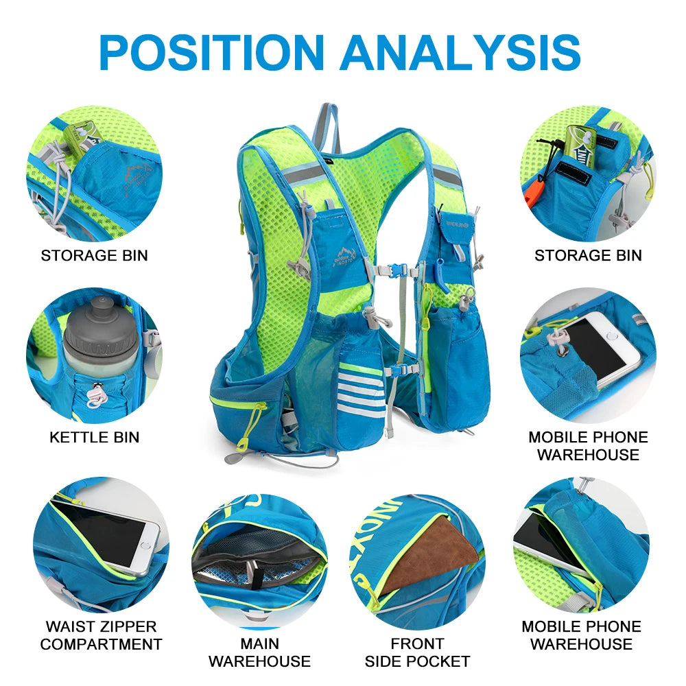 8L Hydration Running Vest Backpack with 1.5L Water Bladder & 500ml Bottles