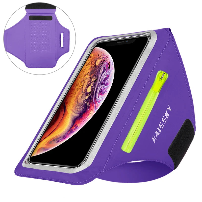 HAISSKY Running Sport Armband with Zipper Pocket for iPhone & Samsung