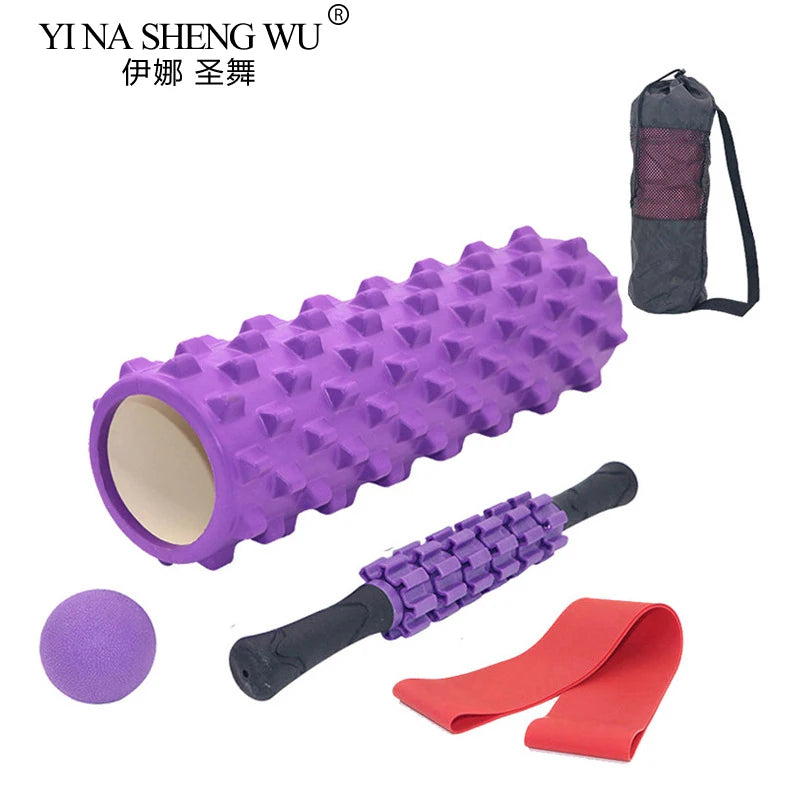 5-Pce Foam Roller Set | Deep Tissue Massage Kit with Column, Massage Stick, Fascia Ball & Band, 33cm